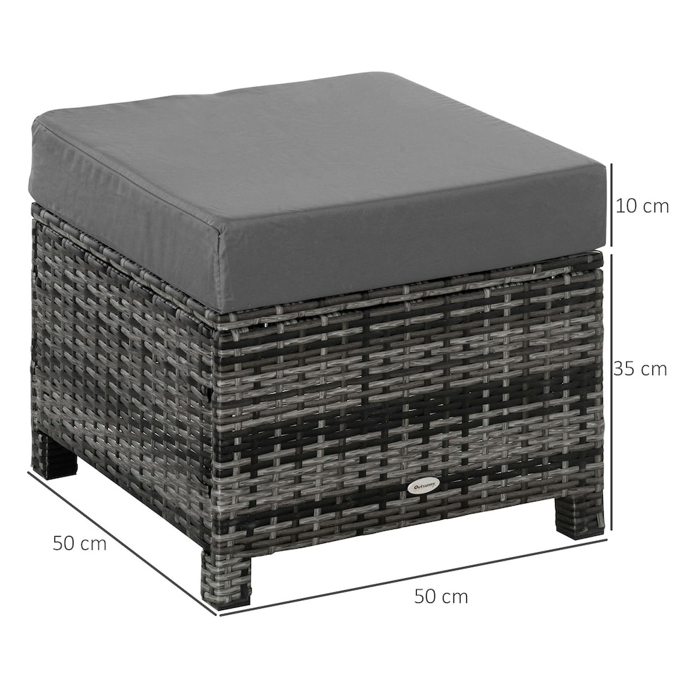 image 1 of Outsunny Rattan Footstool Wicker Ottoman w/ Padded Seat for Backyard Garden