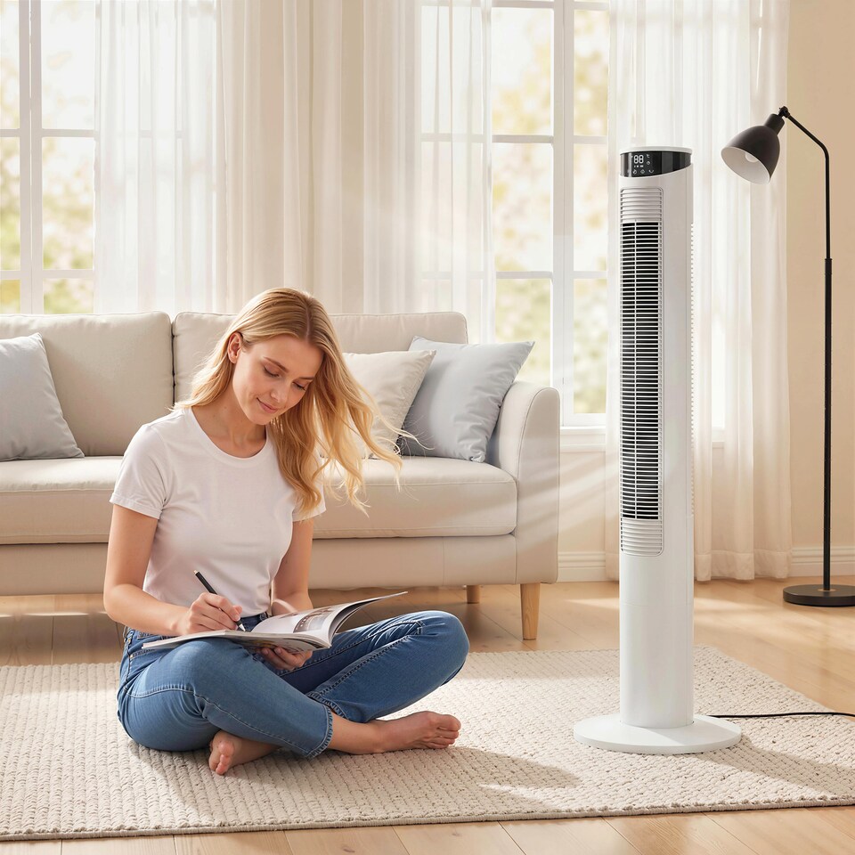 image 1 of HOMCOM Tower Fan with WiFi Control 116 cm | White | White | 31.5 x 31.5 x 116 cm