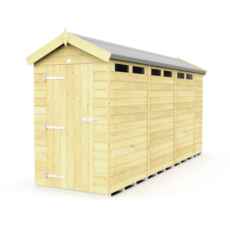 image 1 of 4 x 14 Feet Apex Security Shed - Single Door - Wood - L417 x W118 x H217 cm | Brown