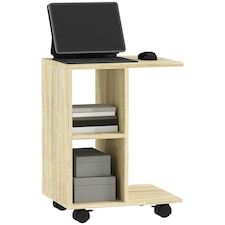 HOMCOM C-Shape End Table Storage Unit w/ 2 Shelves 4 Wheels Black Yellow