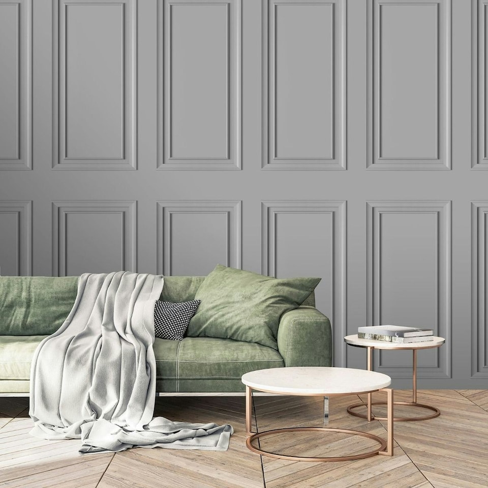 image 1 of The Design Library Dimension Wood Panel Wallpaper - Grey - 10m x 53cm | Grey