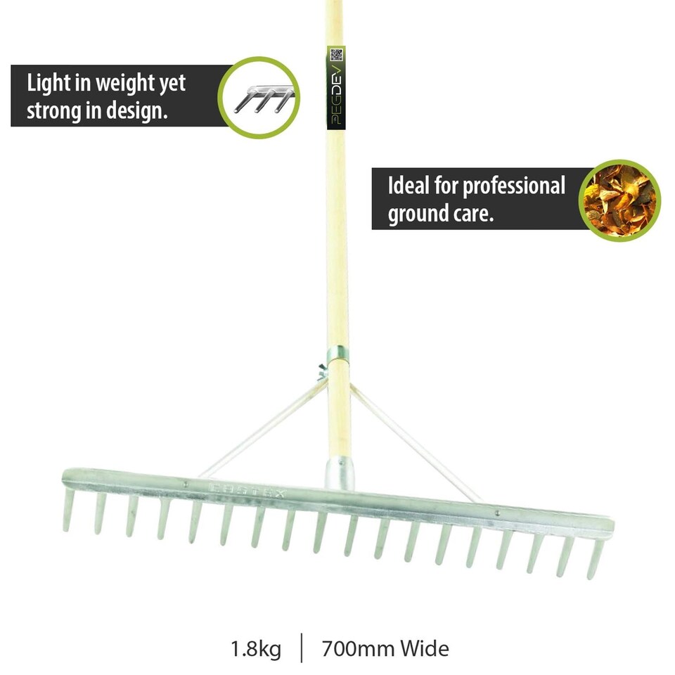 image 1 of Pegdev 18 Tooth Aluminium Garden Gravel Rake with Hardwood Handle