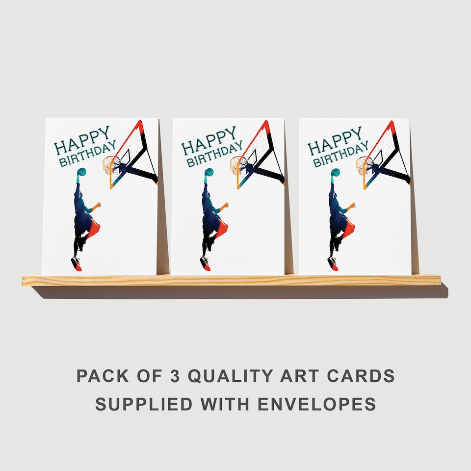 image 1 of Basketball Slam Dunk Birthday Card Sports Action Set of 3 Blank Inside 13x18 cm
