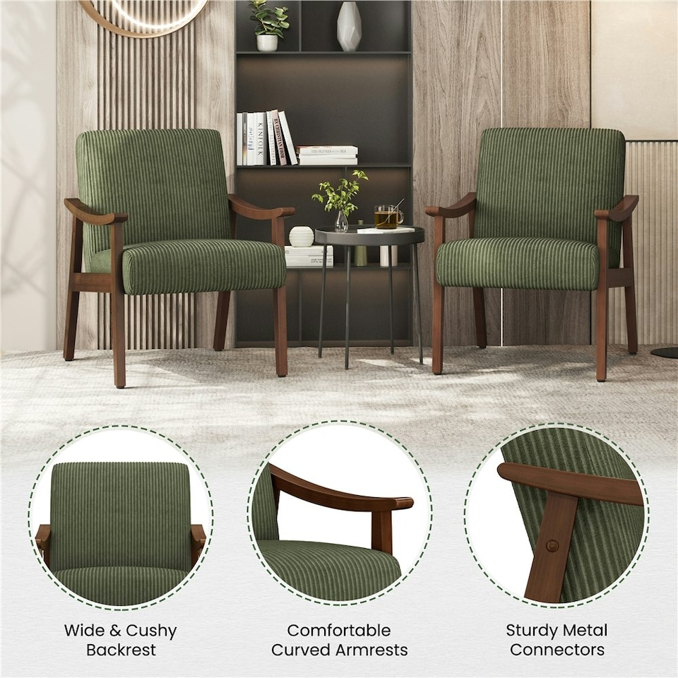 image 1 of Yaheetech Mid-Century Modern Corduroy Fabric Armchair
