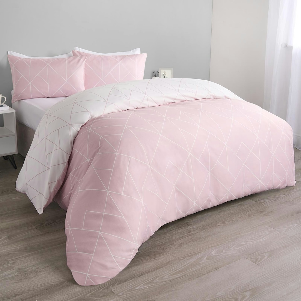 image 1 of OHS Geometric Reversible Print Duvet Cover and Pillowcase Set, Single - Blush Pink