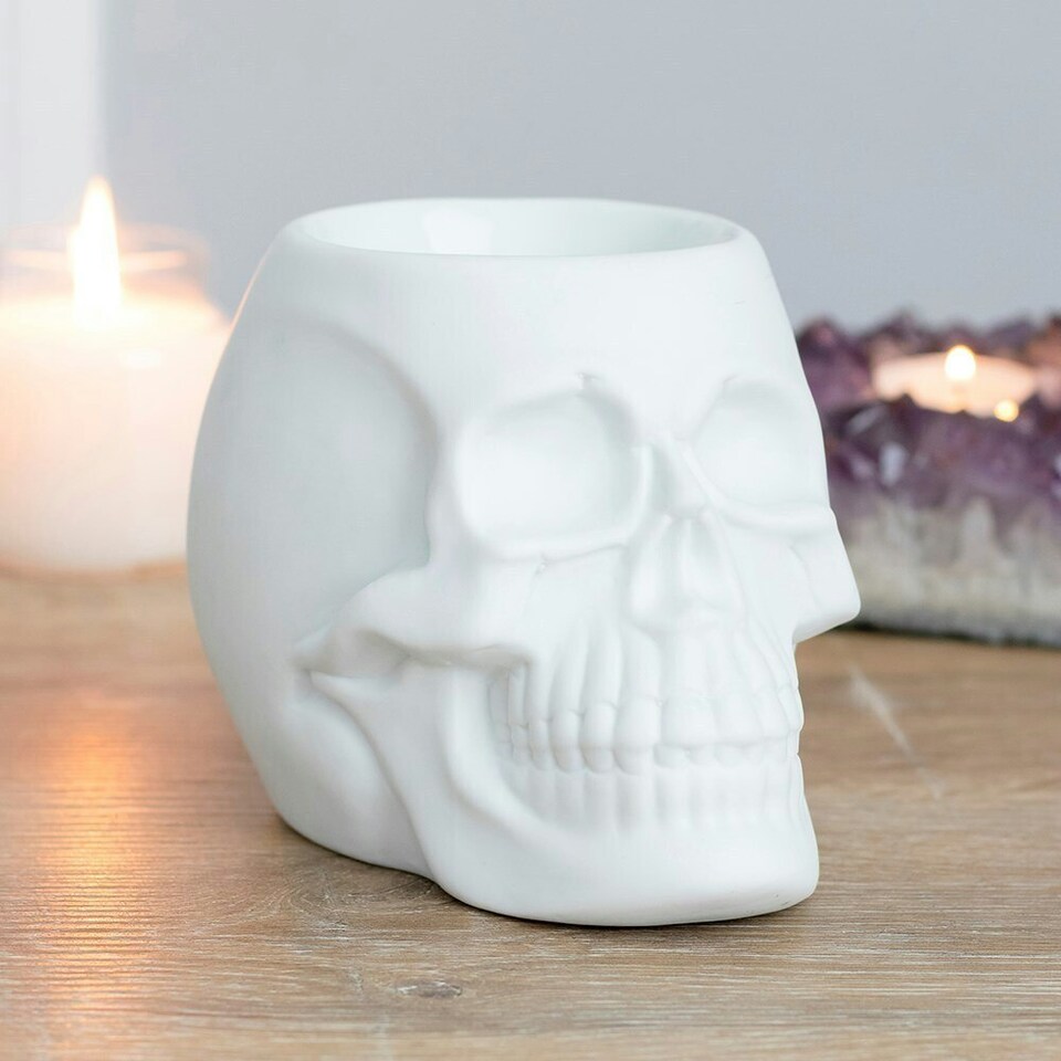 image 1 of Something Different Ceramic Skull Oil Burner - Matt White - 11cm x 12cm x 13cm