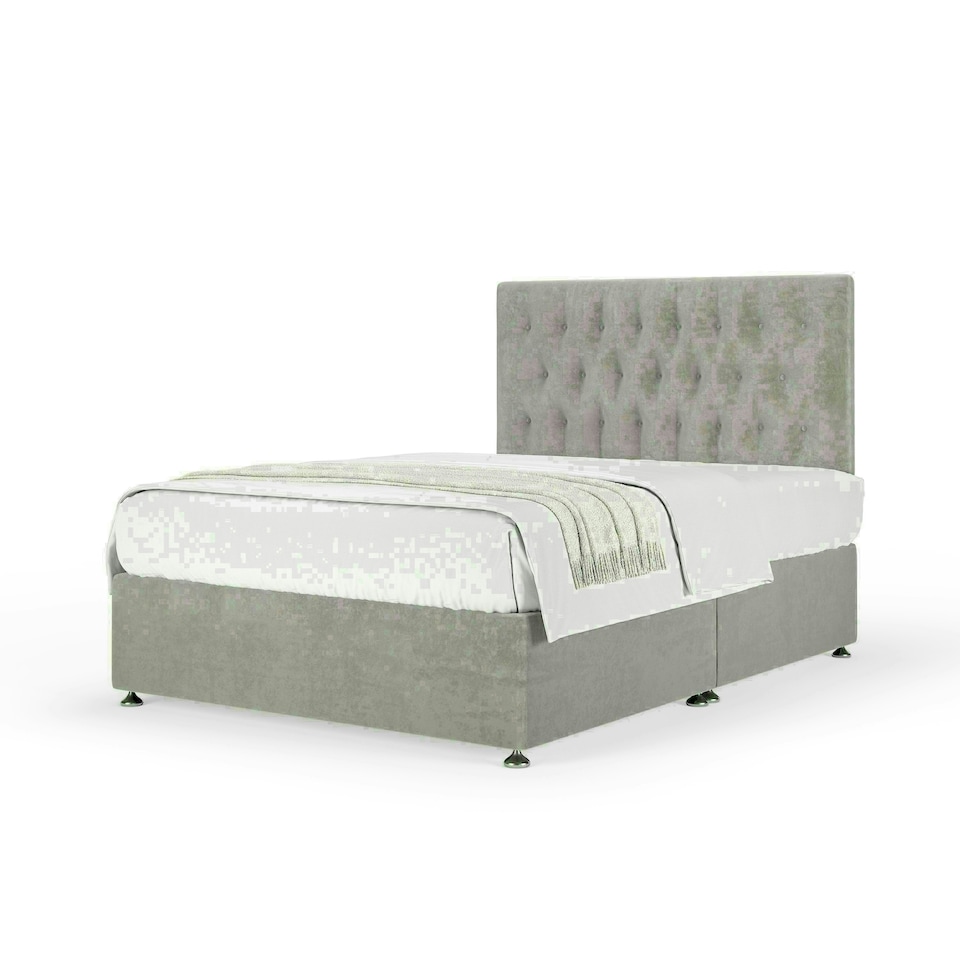 Seal Grey Naples Velvet No Drawer Divan Base and Lona Headboard Super King