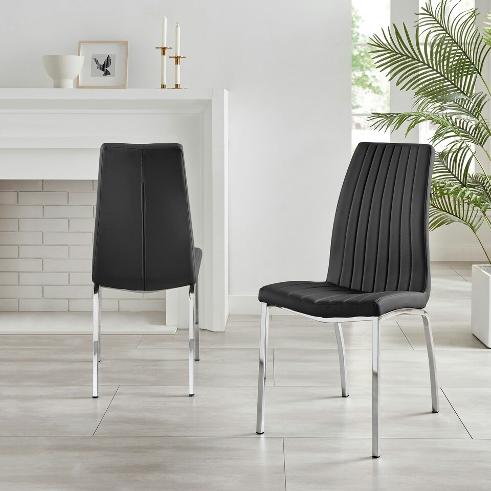 image 1 of Furniturebox 2x Isco Faux Leather Upholstered Black Chrome Dining Chairs