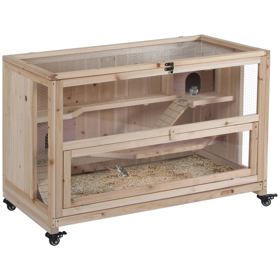 image 1 of PawHut Wooden Hamster Cage, 3-Tier Roden Small Animals Hutch, 99 x 50 x 69 cm