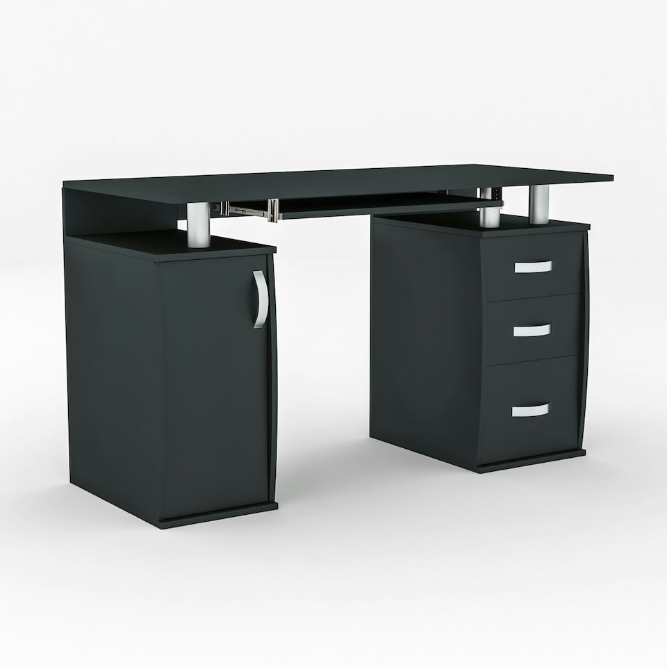 image 1 of Vida Designs Otley 3 Drawer Computer Desk Home Office Workstation, Black
