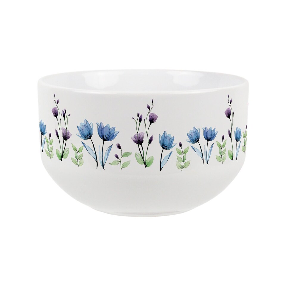 image 1 of Blue & Purple Floral Ceramic Bowl