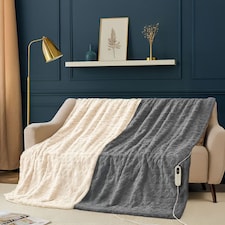 Neo Electric Cable Knit Heated Throw Reversible Blanket Fleece Sherpa 9 Heat Settings Machine Washable | Grey | GREY | One Size | 1