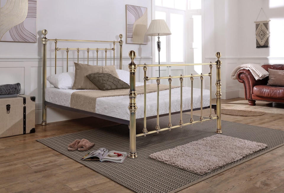 image 1 of 4ft6 Double Brass Finish,Traditional Antique Victorian Metal Bed Frame Bedstead,