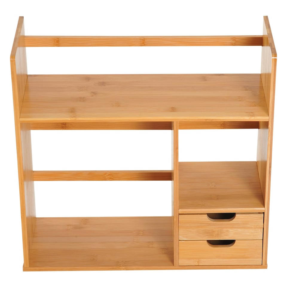 image 1 of HOMCOM Desk Organiser Desktop Bookshelf 180 Degree Rotatable 2 Drawers Bamboo