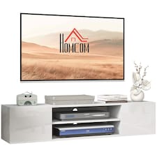 HOMCOM Floating TV Stand Cabinet for TVs up to 60 , Wall Mounted TV Unit with Open Shelf, Storage Cupboards and Cable Management for Living Room, White