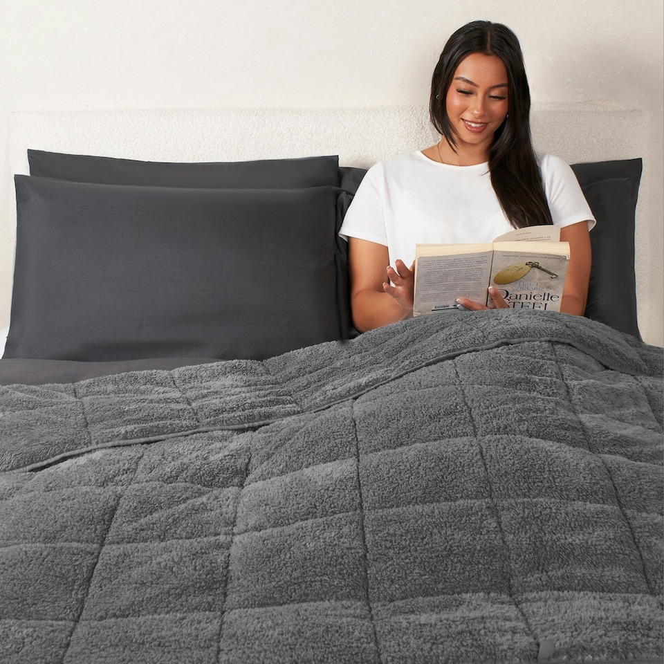 image 1 of OHS Teddy Fleece Weighted Blanket 8kg, 150x200cm - Charcoal