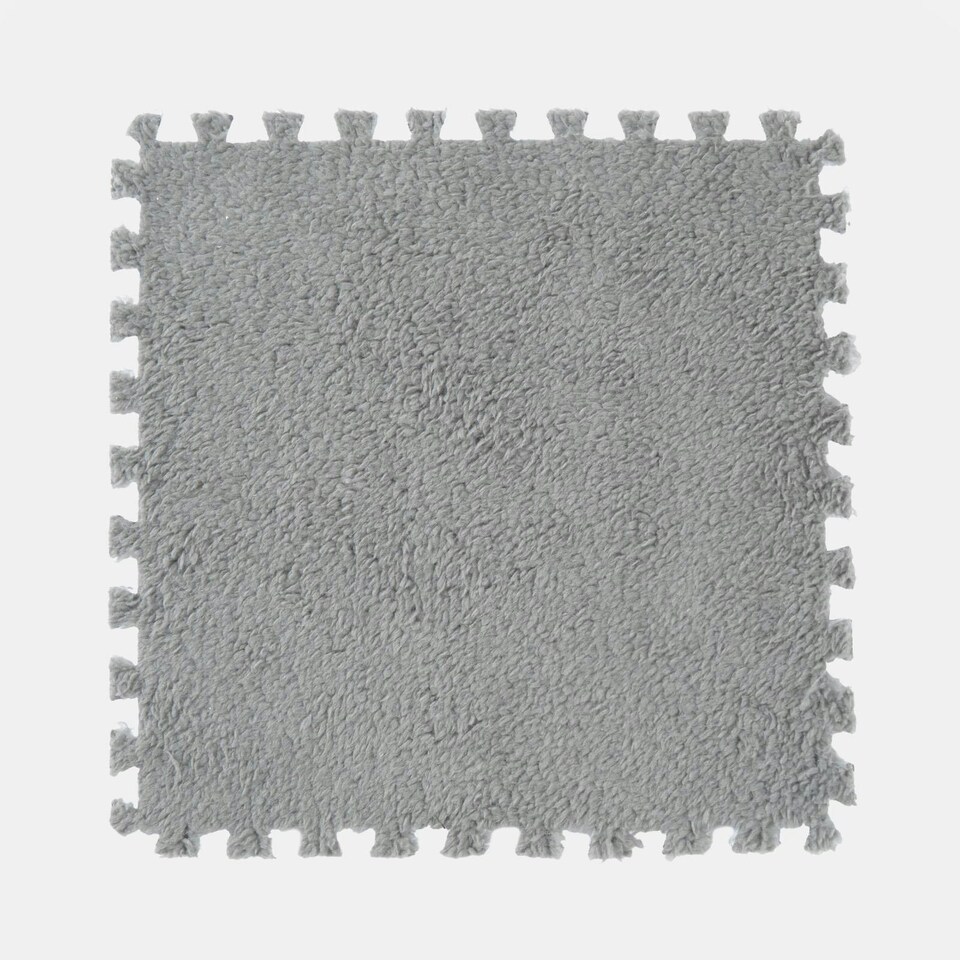 image 1 of OHS 36 Pack Teddy Fleece Interlocking Flooring Carpet Rug Tiles, 30x30cm - Grey