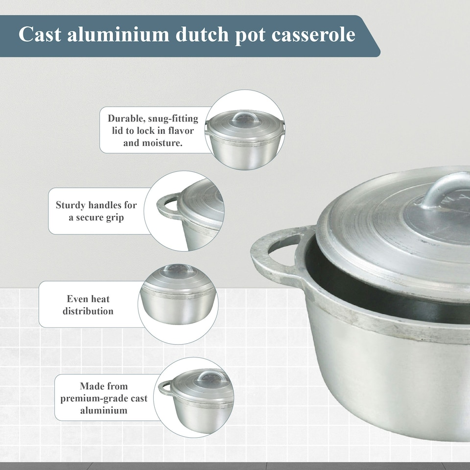 image 1 of Buckingham Grounded Aluminium Dutch Oven Pot Casserole Dish  28 cm / 6 Litre Silver