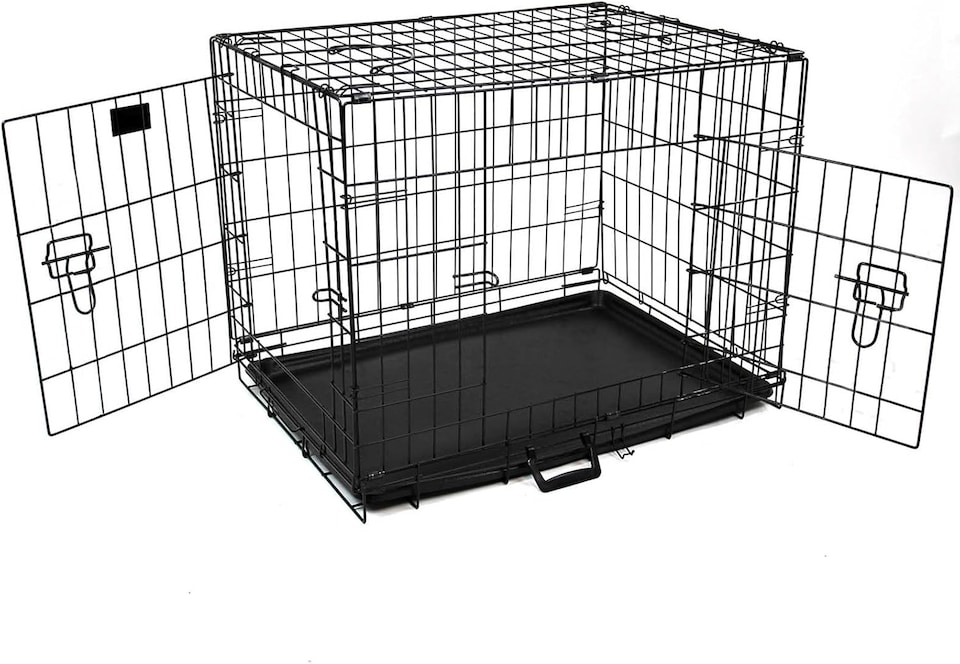 image 1 of Actiaspet Foldable Metal Dog Cage Crate with Tray Black Multiple Sizes (Black, Small)
