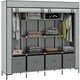 image 1 of HOMCOM Fabric Wardrobe w/ 12 Shelves 2 Hanging Rails Foldable Closets Grey