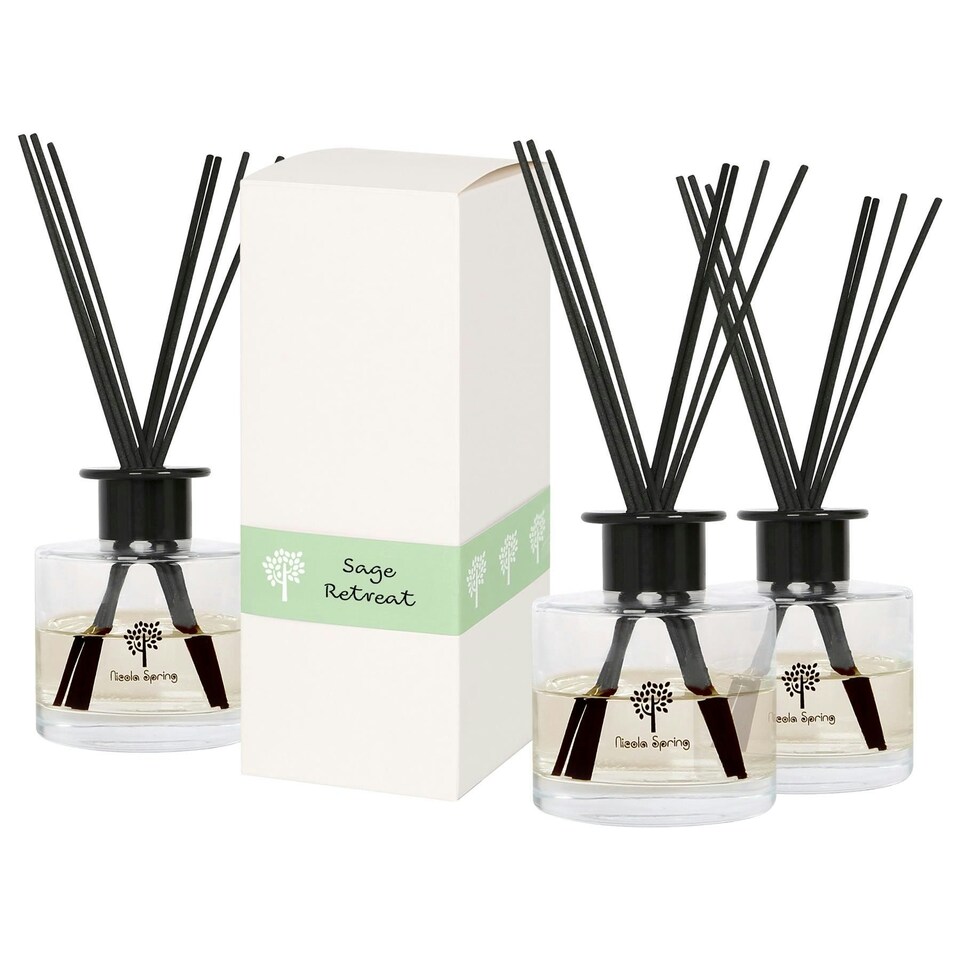 image 1 of Nicola Spring Glass Reed Diffusers - 200ml - Sage Retreat - Pack of 3