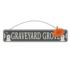 Black Graveyard Grove Halloween Metal Street Sign Plaque Hanging Decoration 50cm