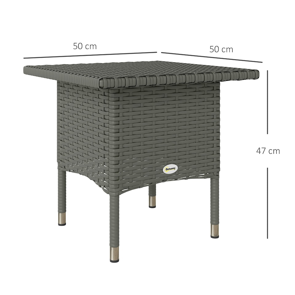 image 1 of Outsunny PE Rattan Outdoor Coffee Table, Easy Match Rattan Side Table, Grey
