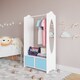 image 3 of Kids MDF Wooden Hanging Clothes Rail Wardrobe Storage Shelves with Inserts Mirror | Blue | Sky Blue