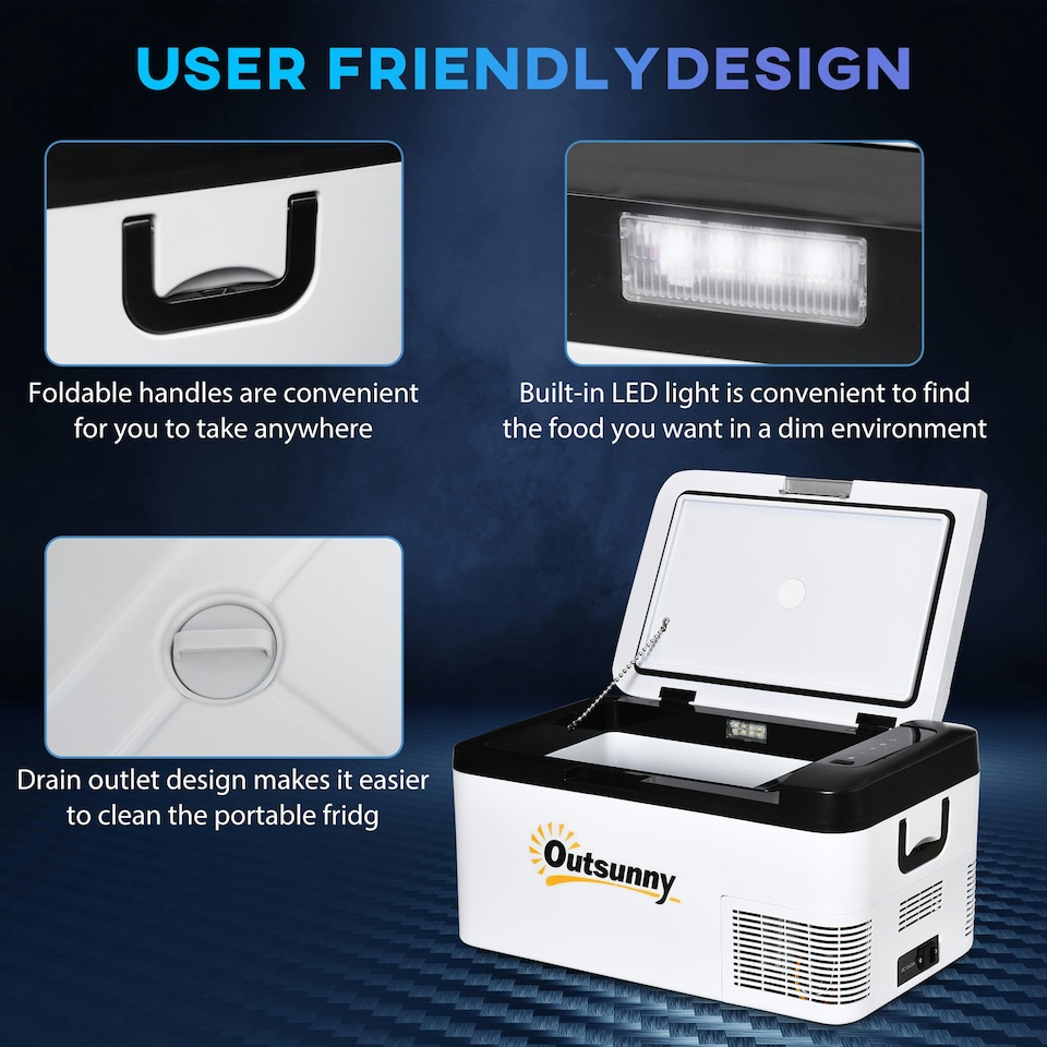image 1 of Outsunny 12V Portable Car Refrigerator w/ Inner LED Light Indoor Outdoor, 18L