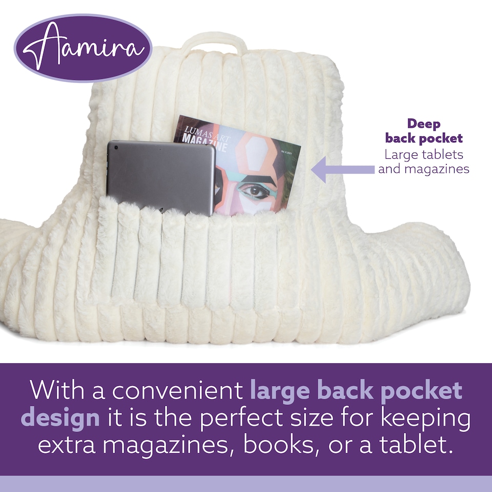 image 1 of Aamira Reading Pillow Cream Faux Fur Ribbed Memory Foam Support Cushion | Cream | Cream | Standard | 1