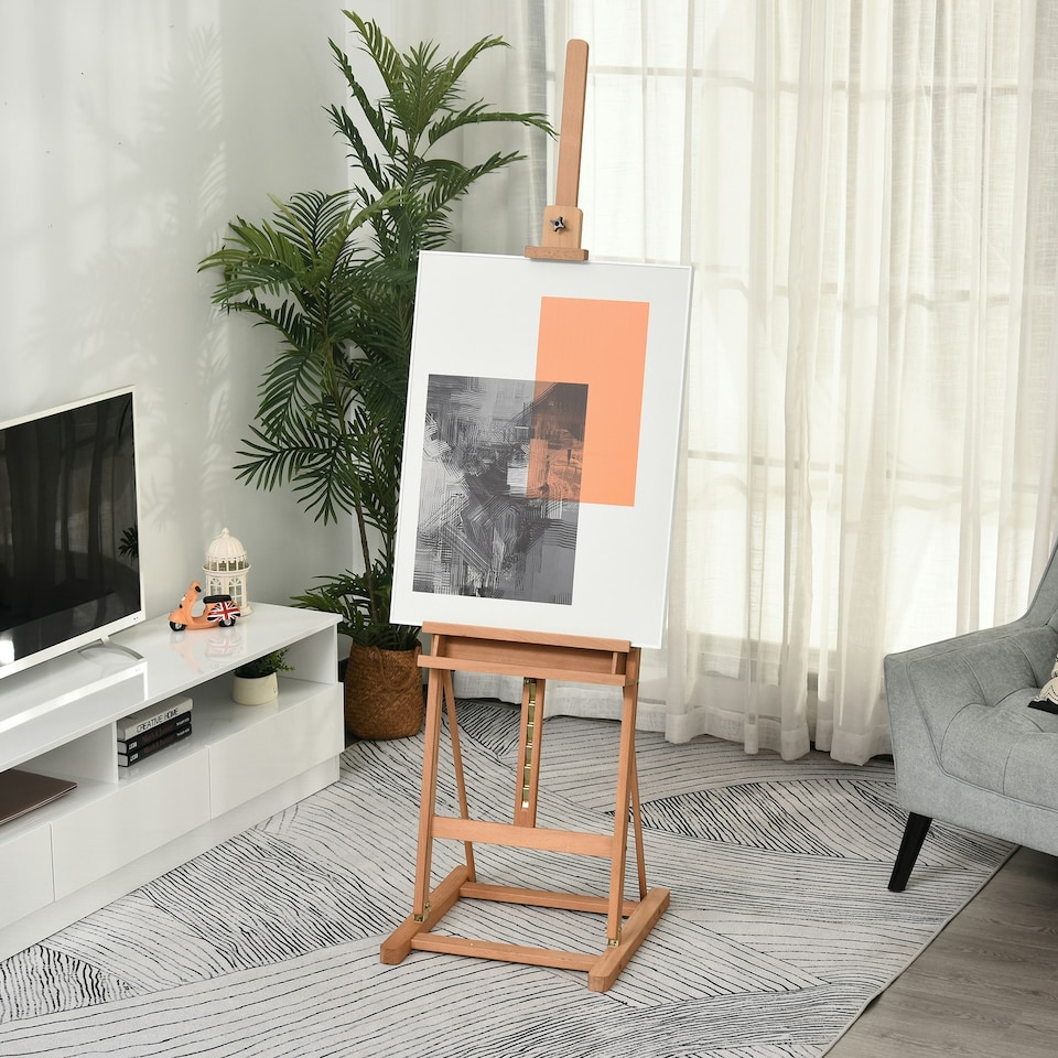 image 1 of Vinsetto H-Frame Studio Easel Height Adjustable with Canvas Holder