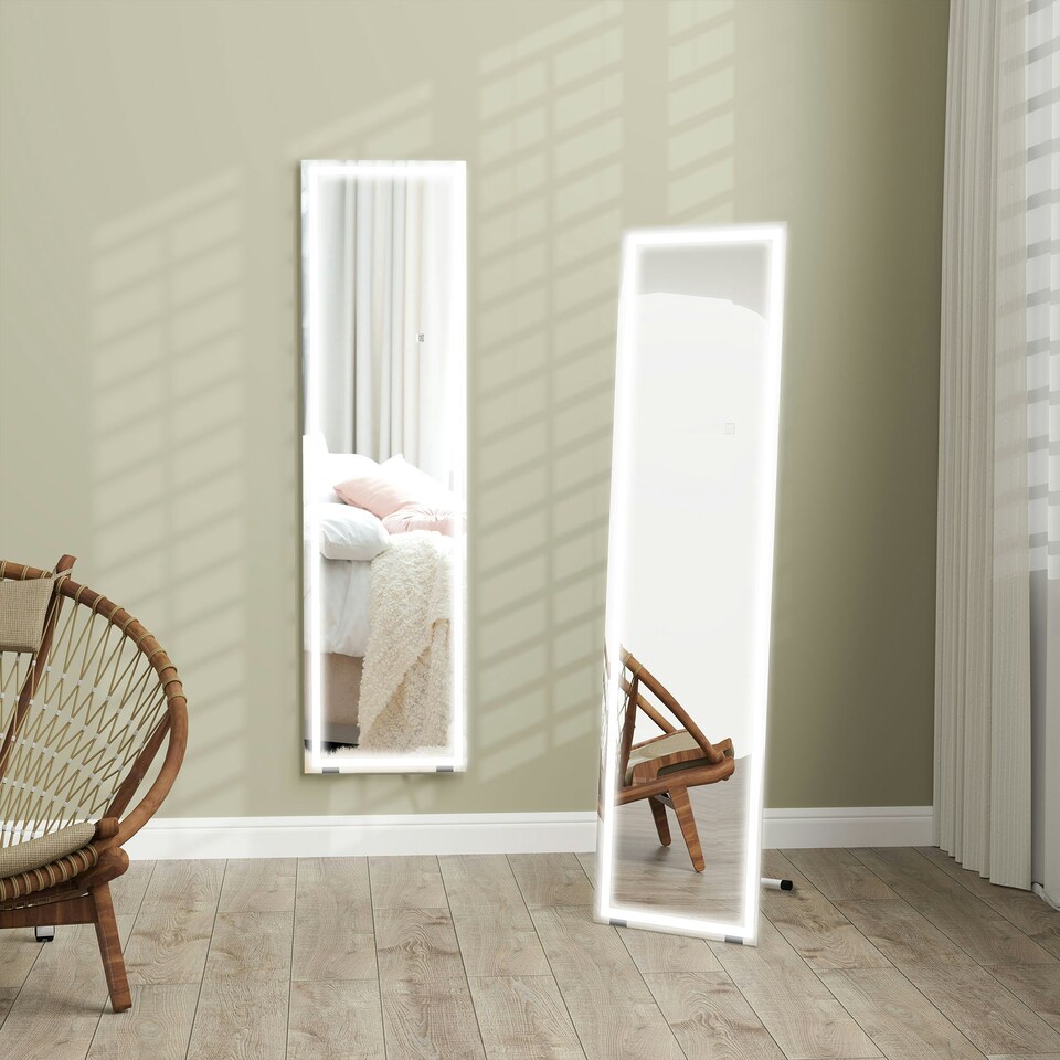 image 1 of HOMCOM Full Size Body LED Mirror, Dimmable Lighted Mirror for Bedroom