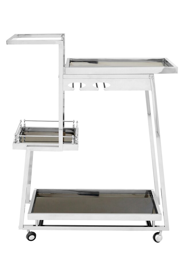 image 1 of Orsina Durable 3 Tier Silver Finish Trolley, Elegant Garden Drinks Trolley For Parties, Steel Kitchen Trolley