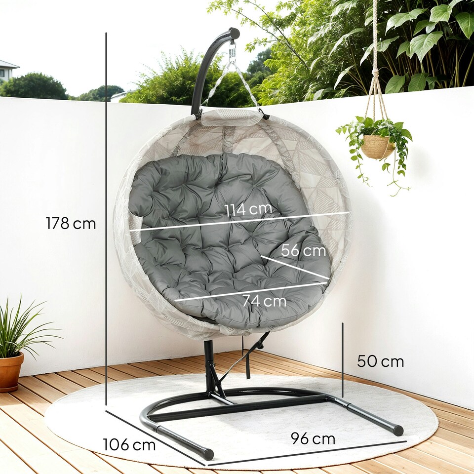 image 1 of Outsunny Hanging Egg Chair Outdoor Indoor Swing Chair, Folding Basket Grey