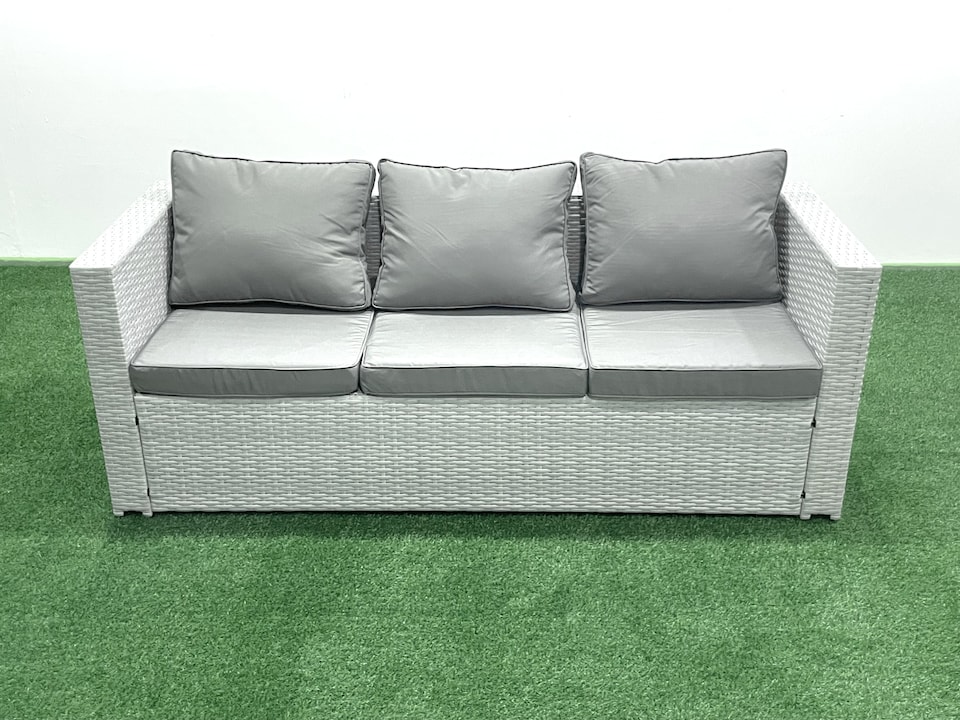 image 1 of Fimous Rattan Garden Outdoor Furniture Set 11 Seater Rattan Garden Sofa Set with 2 Big Footstools 2 Side Tables Light Grey Mixed