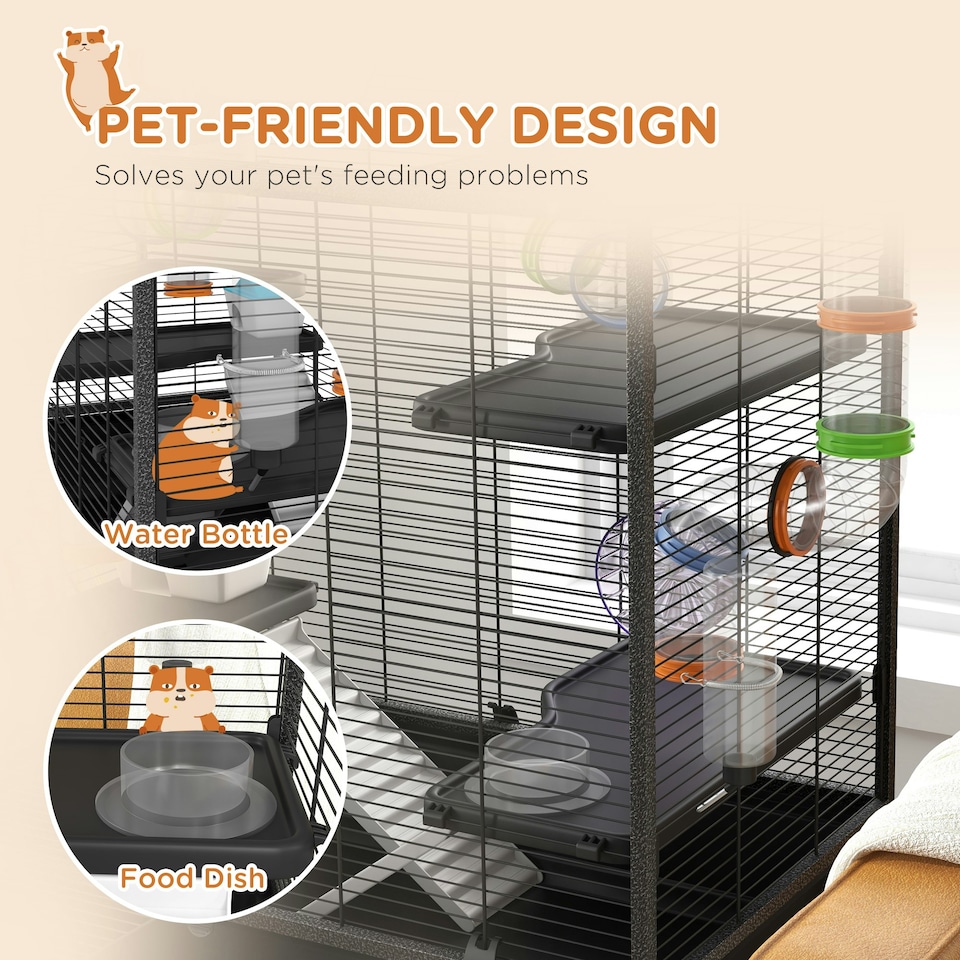 image 1 of PawHut Large Hamster Cage, Rat Cage w/ Wheels, Tubes, Storage Shelf, Ramps