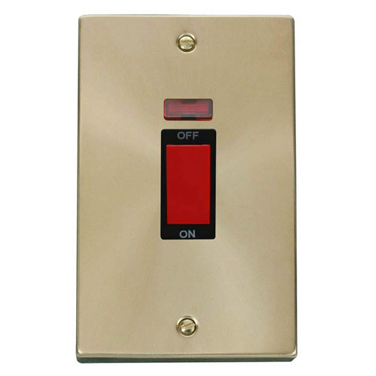 SE HOME Satin Brushed Brass 2 Gang Size 45A Switch With Neon Gold Satin Brass