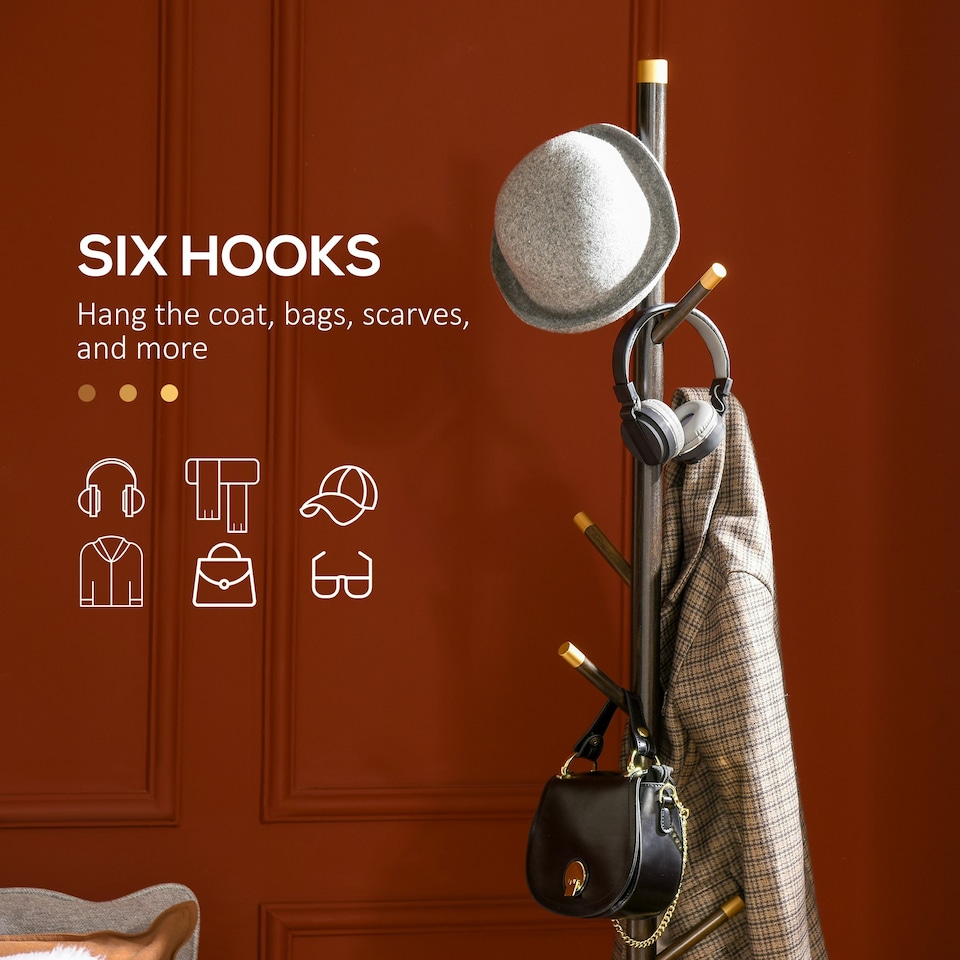 image 1 of HOMCOM Coat Rack Bamboo Coat Stand with Round Base for Handbags