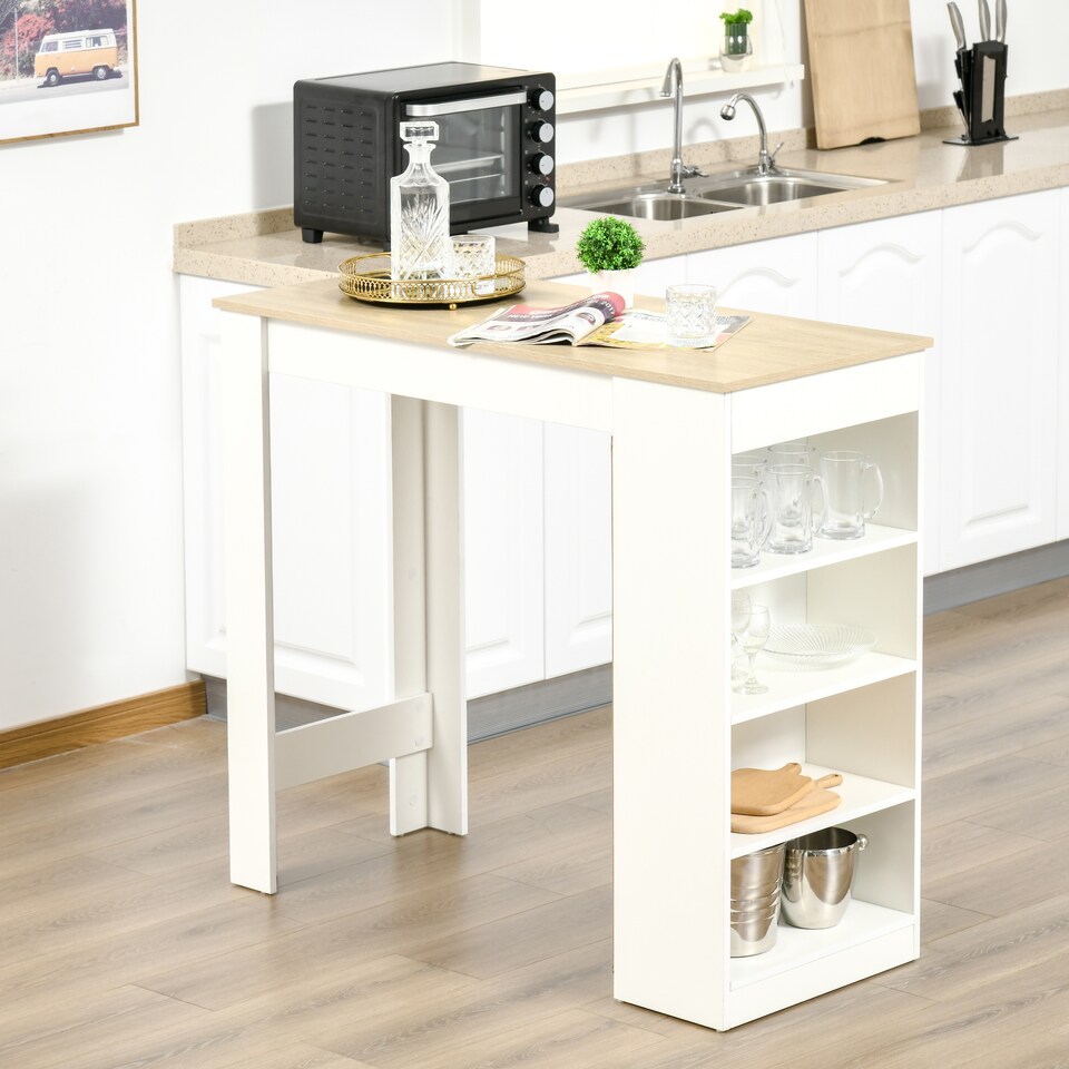 image 1 of HOMCOM Bar Table Coffee Table Kitchen Dining Table with 4-Tier Shelf Natural