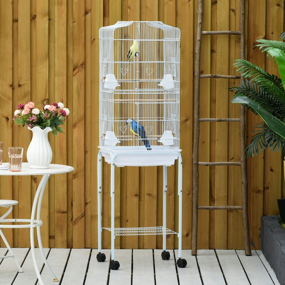 image 1 of PawHut Bird Cage for Budgie Finch Canary Parakeet W/ Stand Sliding Tray White