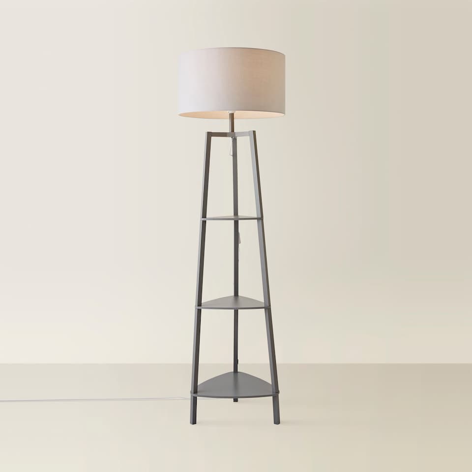image 1 of ValueLights Hiru Grey 3 Tier Shelf Floor Lamp Grey Shade | Grey