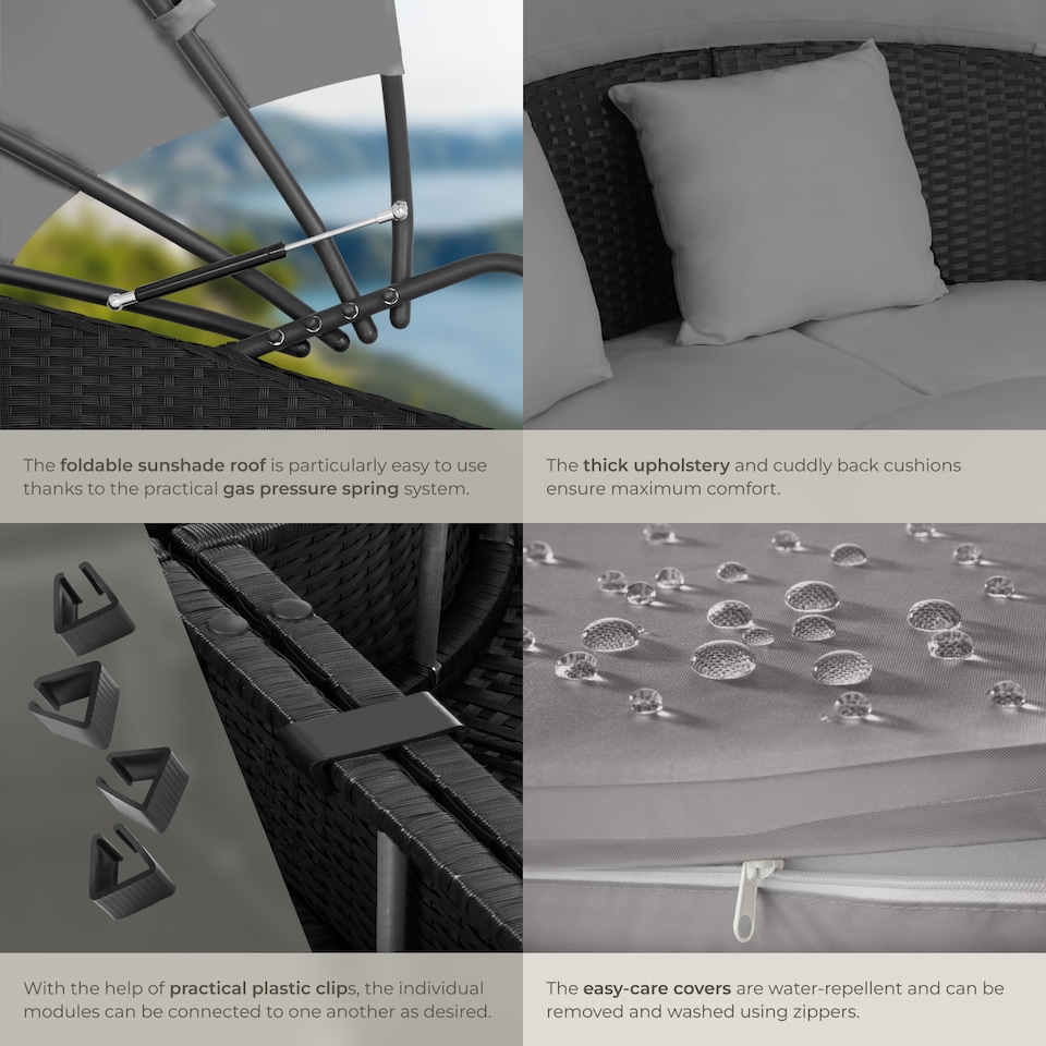 image 1 of Sun Lounger Santorini - modular garden furniture set with shade canopy | Black | black | 175 x 171 x 136 cm | 1