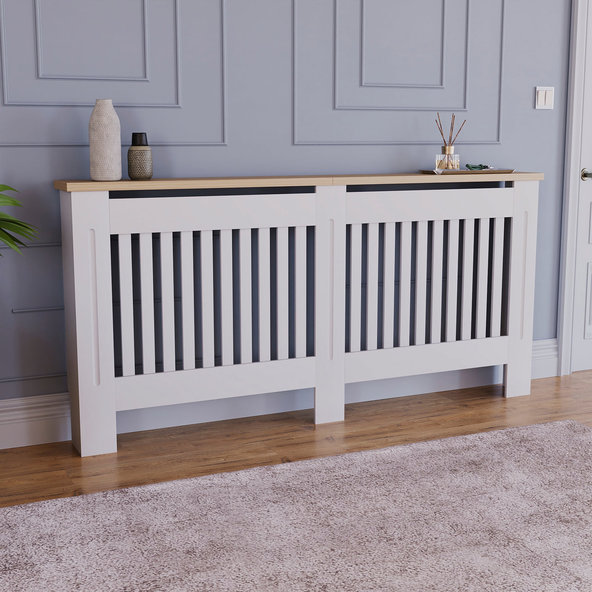 Vida Designs Arlington Radiator Cover Painted MDF Slatted Cabinet, White, 172cm