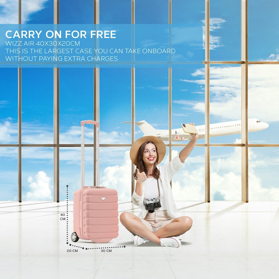 image 1 of Flight Knight Lightweight 2 Wheel ABS Hard Case Suitcases Cabin Carry On Hand Luggage 100+ Airlines Approved - Wizz, Ryanair & easyJet Free Carry On 40x30x20cm | Pink | Rose | Cabin Bag