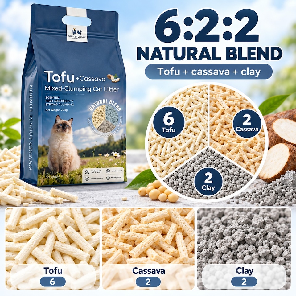 image 1 of Whisker Lounge London Tofu Bentonite Cassava Clumping Cat Litter 2.3kg
