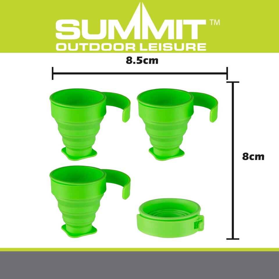 image 1 of PMS Folding Silicone Mugs 4-Pack, Green - Compact Travel Cups