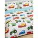 image 2 of PriceRightHome Childrens/Kids Trucks & Transport Duvet Cover Set - White/Blue/Red - Junior White | Single