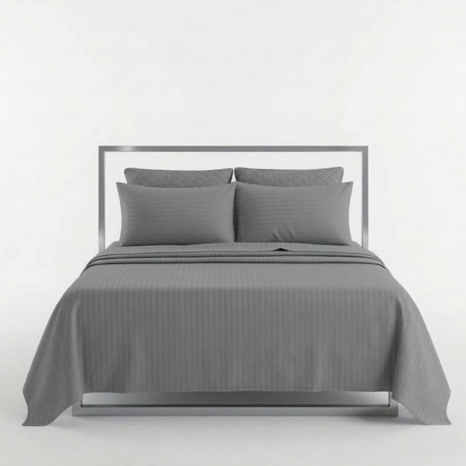 image 1 of Luxury Satin Stripe T250 Cotton Rich Soft Flat Sheet Bed Linen | Grey | Super King