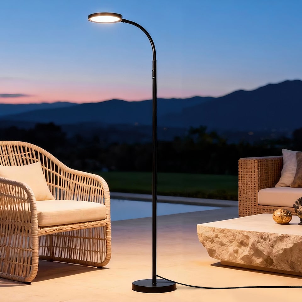 image 1 of Emitto LED Floor Lamp Dimmable Standing Reading Light Remote Control Black 12W