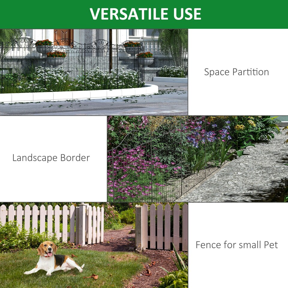 image 1 of Outsunny Garden Decorative Fence 4 Panels 44in x 12ft Steel Wire Border Edging